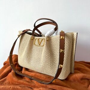 Elegant Designer Cream and Brown Tote with Gold Details